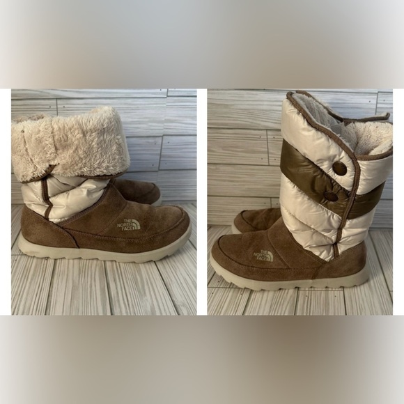 The North Face Thermoball Roll Down Pull On Winter Boots Leather Womens - Picture 1 of 11